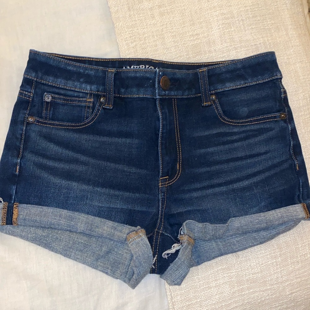 American Eagle High School-Rise Shortie Dark Jean Shorts Size 8!